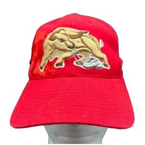 Raging Bull Horned Hat Mens One Size Red Smoke Out Of Nose Sams Cap Adjustable